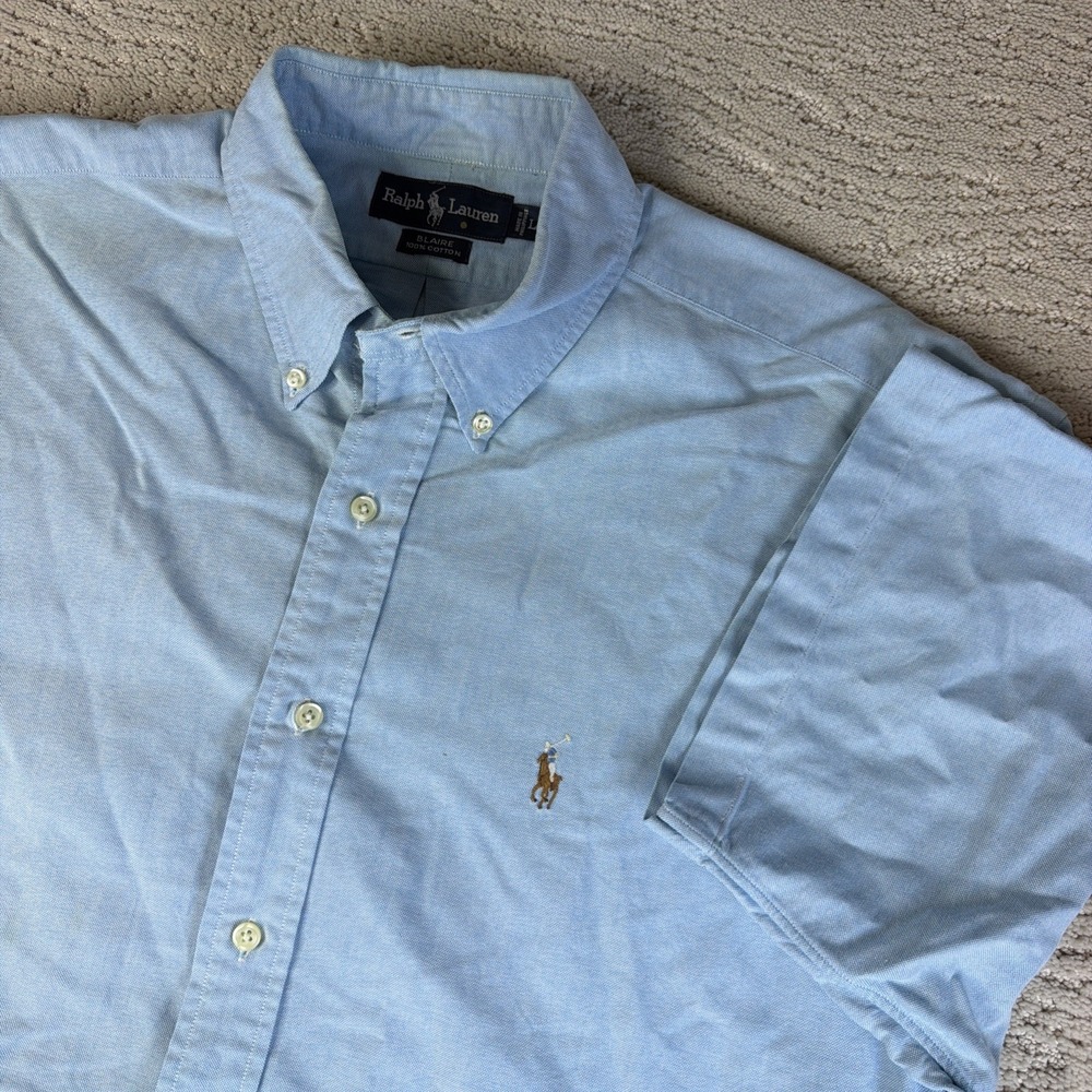 Men's Ralph Lauren Size Large Blaire Cotton Short Sleeve Button Down Shirt Blue